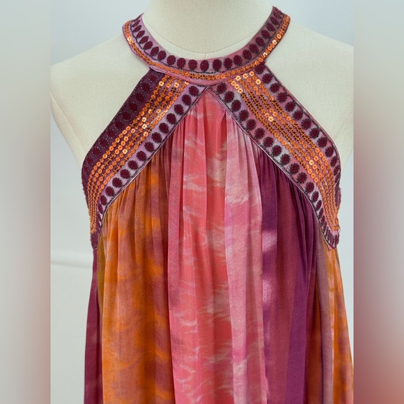Zara Ombre Halter Maxi Pink Orange Flowing Chiffon Evening Summer Dress SZ XS - Picture 4 of 15